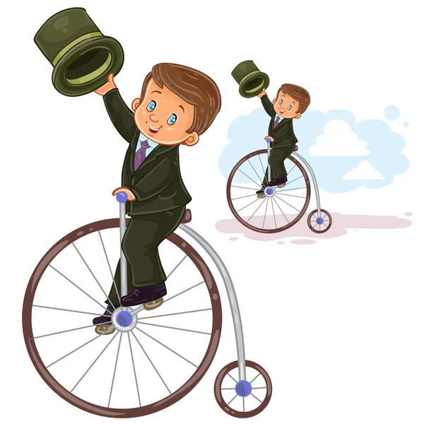 Векторна ілюстрація маленького хлопчика їздити на ретро-велосипеді — стоковий вектор