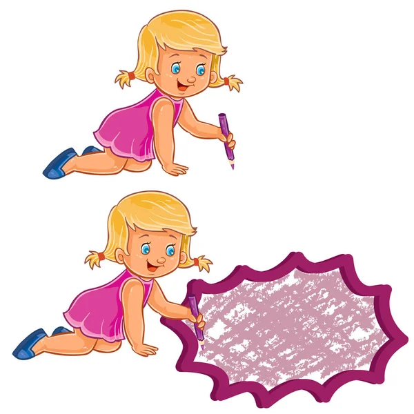 Pequeña chica dibujar un discurso burbuja — Vector de stock