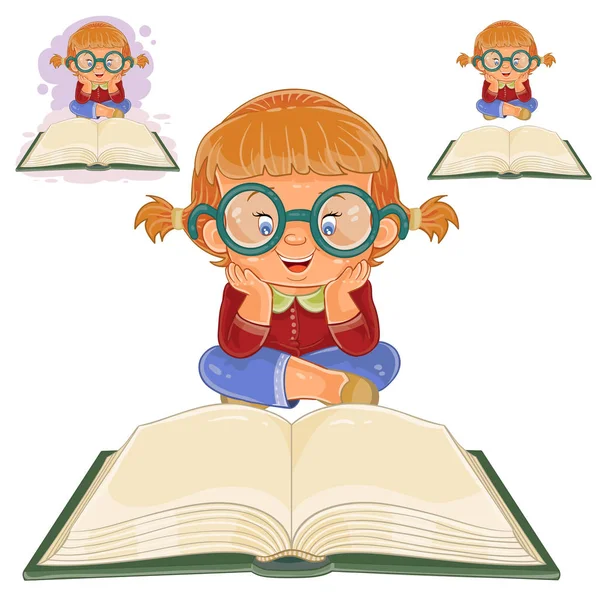 Small girl reading a book — Stock Vector