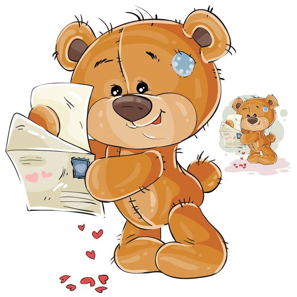 Illustrazione vettoriale di un orsacchiotto marrone che tiene nelle zampe ha ricevuto una lettera d'amore — Vettoriale Stock