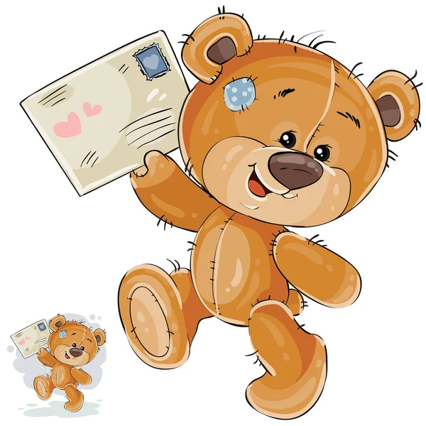 Vector ilustración de un oso de peluche marrón sosteniendo en sus patas recibió carta de amor — Archivo Imágenes Vectoriales