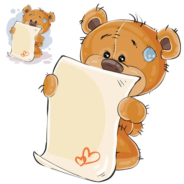 Vector ilustración de un oso de peluche marrón falla y escribió una carta de amor — Vector de stock