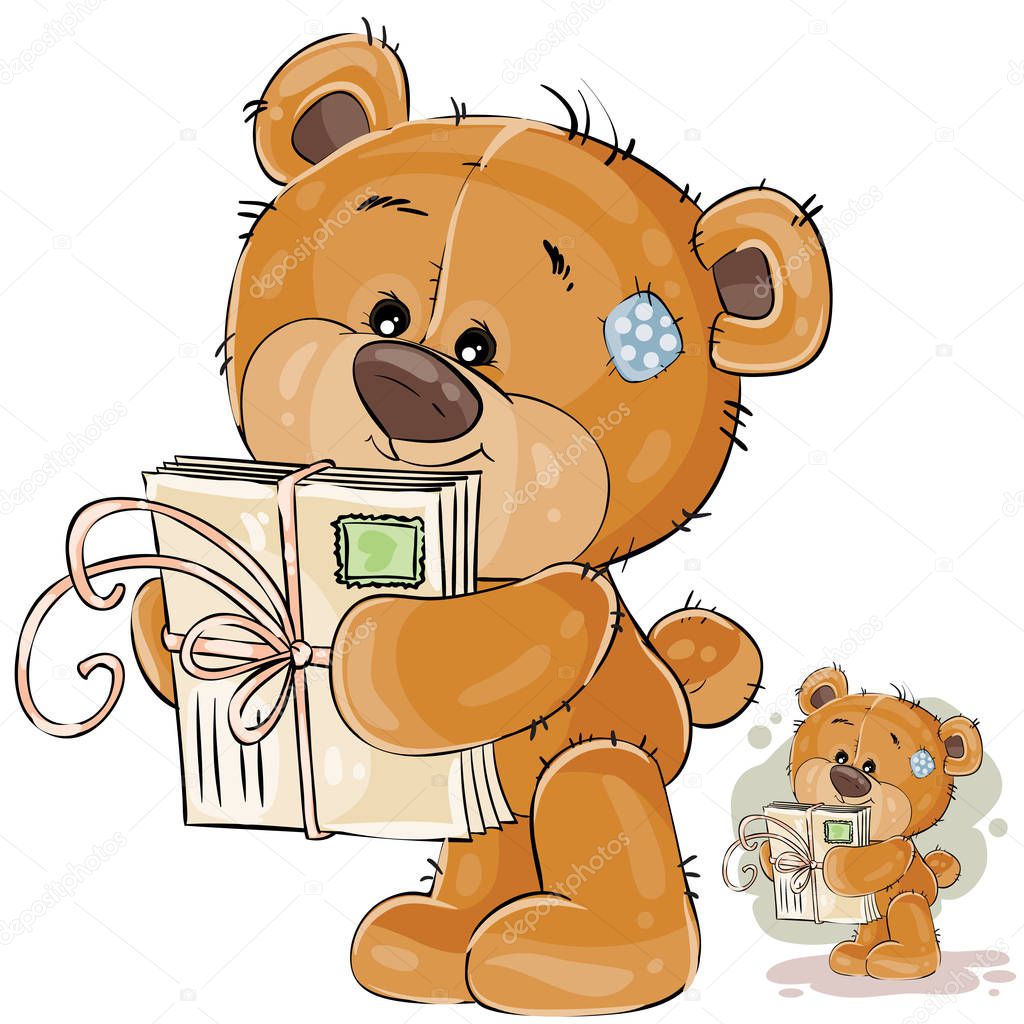 Vector illustration of a brown teddy bear holding in its paws received letters