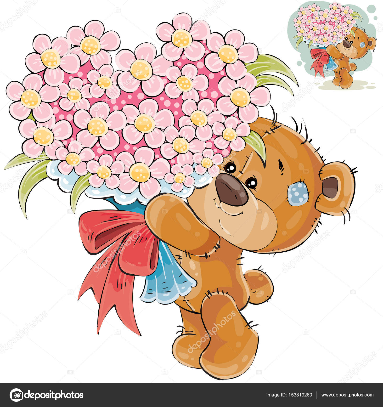 teddy bear holding flowers