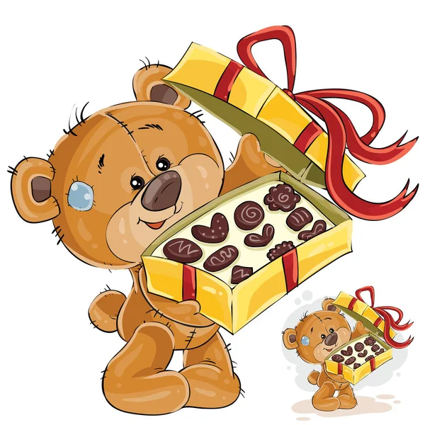 Ilustración vectorial de un oso de peluche marrón con caramelos de chocolate — Archivo Imágenes Vectoriales