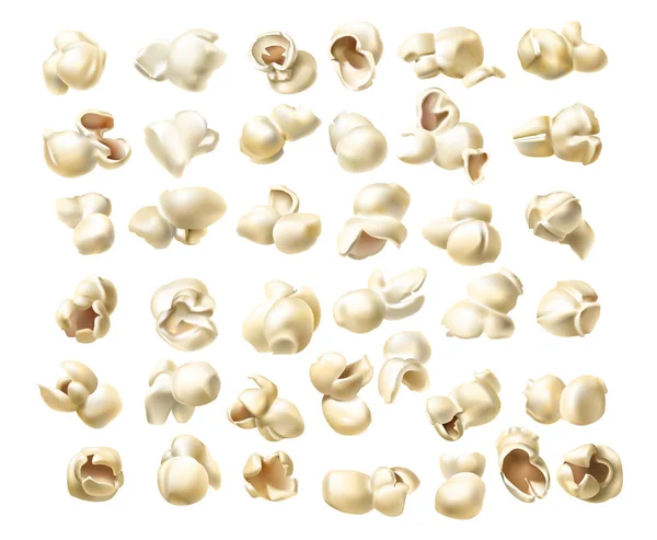 Iconos vectoriales de las mullidas palomitas de maíz en un estilo realista — Vector de stock