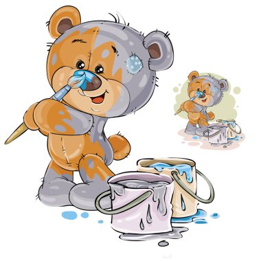 Kahverengi ayıcık vektör çizim kendisi gri ve mavi burun boyalar