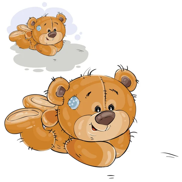 Illustration vectorielle d'un ours en peluche brun couché sur le sol sur le ventre — Image vectorielle