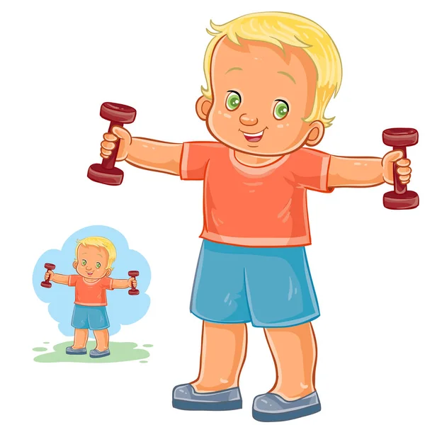Vector niño haciendo ejercicio matutino con pesas — Archivo Imágenes Vectoriales