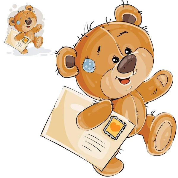 Vector illustration of a brown teddy bear carries in its paw a letter — Stock Vector