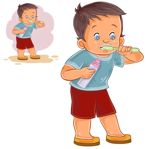 Ilustración vectorial de un niño pequeño cepillándose los dientes con pasta dental . — Vector de stock