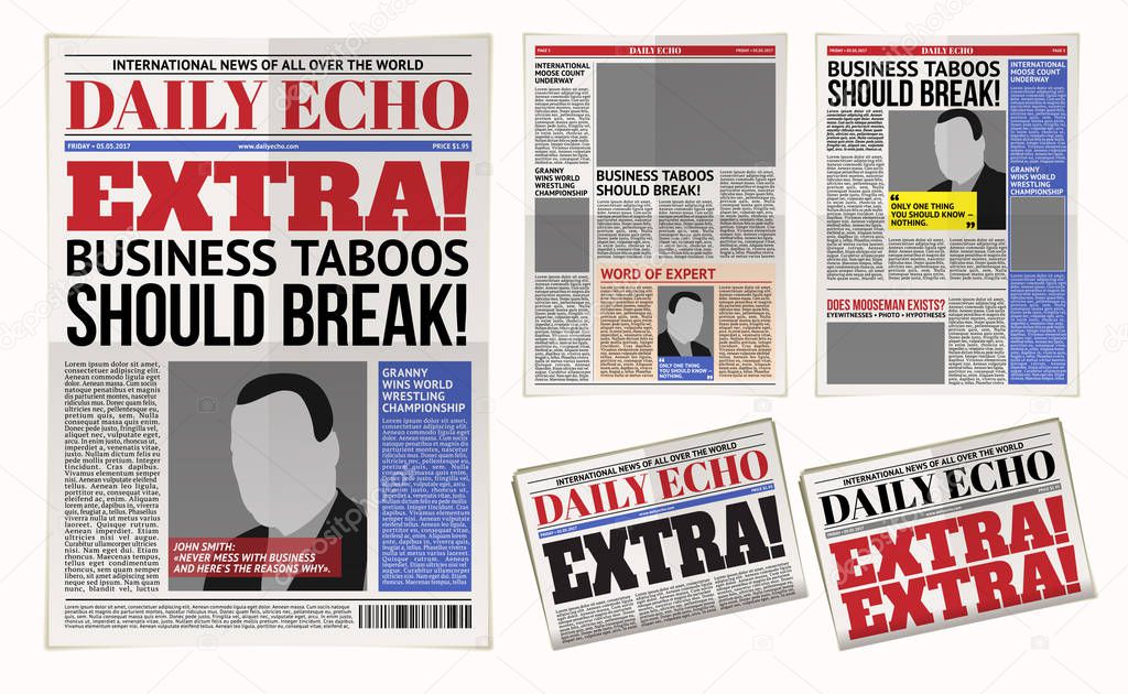 Vector daily newspaper template, tabloid, layout posting reportage