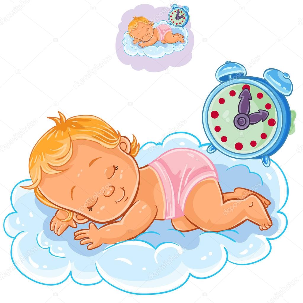 Vector baby in a diaper is sleeping on the cloud