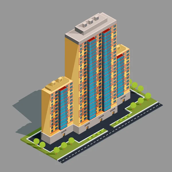 Vector isometric 3D illustration of modern urban building — Stock Vector
