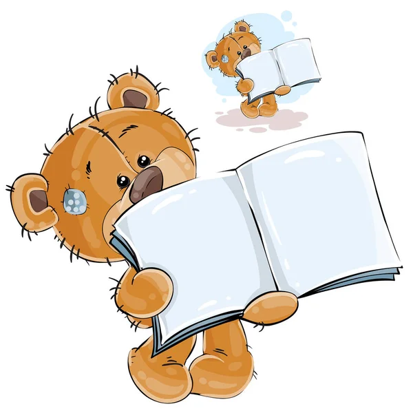 Ilustração vetorial de um ursinho marrom mostrando uma página de um livro aberto, um caderno — Vetor de Stock