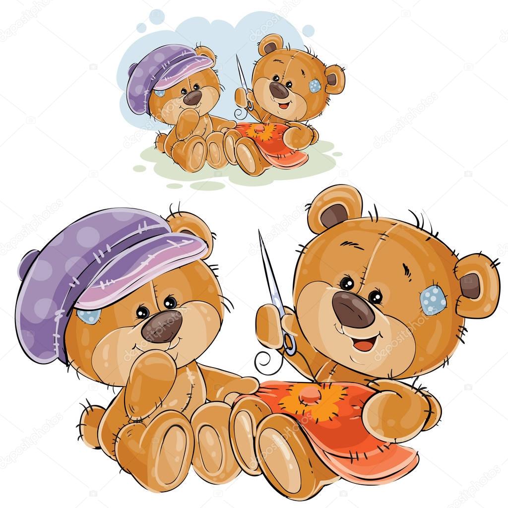 Vector illustration of two brown teddy bears embroider, needlework
