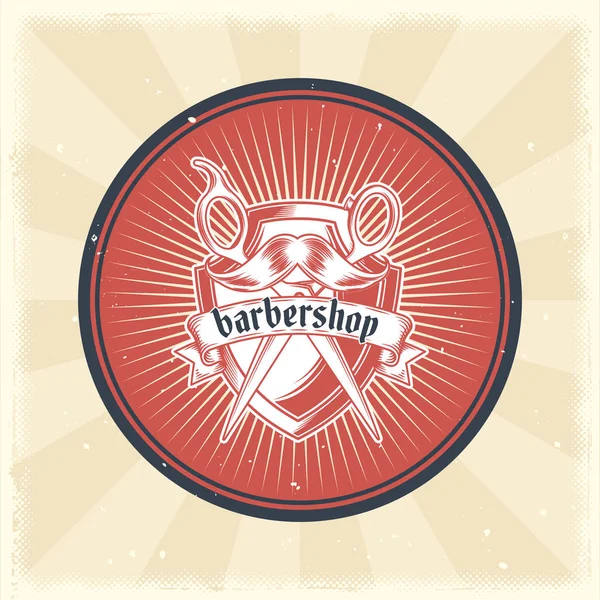 Vektor Vintage Badge, Aufkleber, Schild mit Friseurschere und Schnurrbart für Friseursalon — Stockvektor