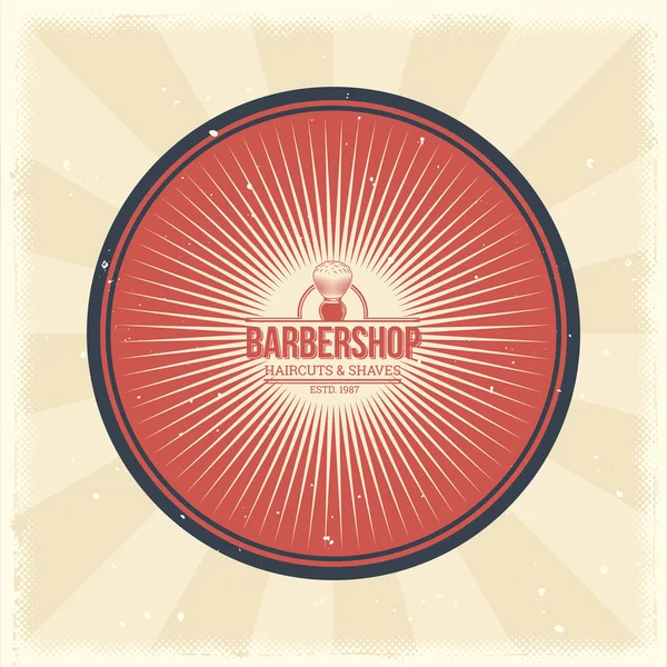 Emblema vintage vetor, adesivo, sinal com escova de barbear para barbearia — Vetor de Stock