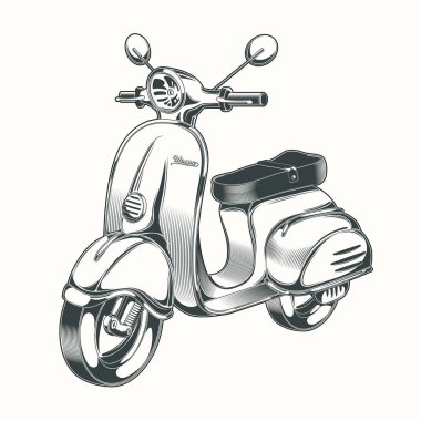 Vektör scooter, siyah mürekkeple çizilmiş moped