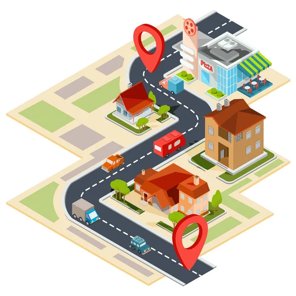 Ilustración vectorial del mapa de navegación con iconos gps — Vector de stock