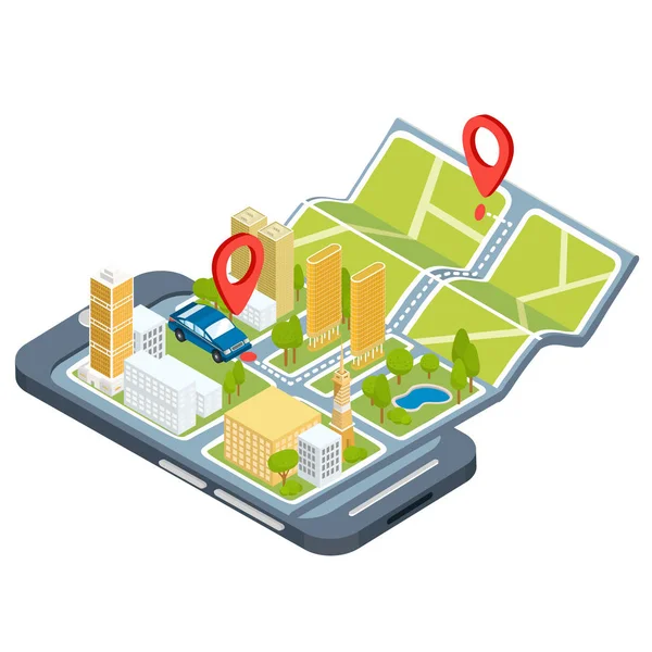 Vector illustration of the concept of using the mobile application of the global positioning system. — Stock Vector