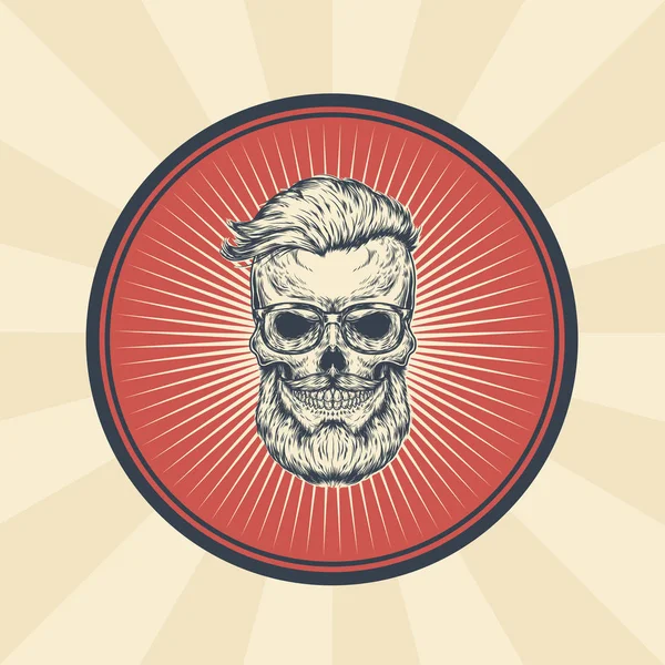 Vector vintage badge, sticker, sign with hipster skull — Stock Vector