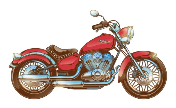 Kézzel rajzolt piros vintage motorkerékpár. Klasszikus chopper. — Stock Vector