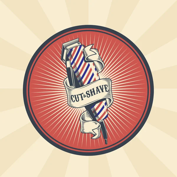 Badge vettoriale vintage, adesivo, cartello per negozio di barbiere con tagliacapelli — Vettoriale Stock