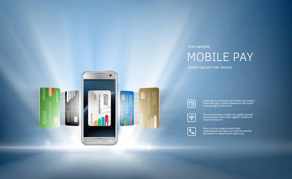 Vector ilustração o conceito de pagamentos móveis usando o aplicativo em seu smartphone — Vetor de Stock