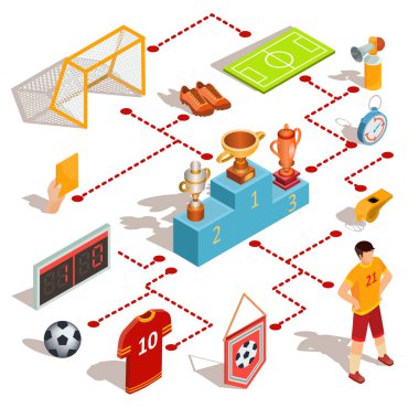 Vektör izometrik futbol simgeler kümesi