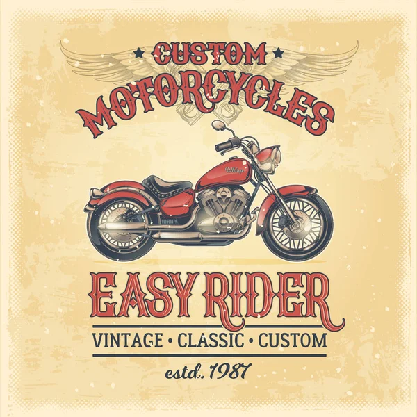 Vector illustration of a vintage poster with a custom motorcycle