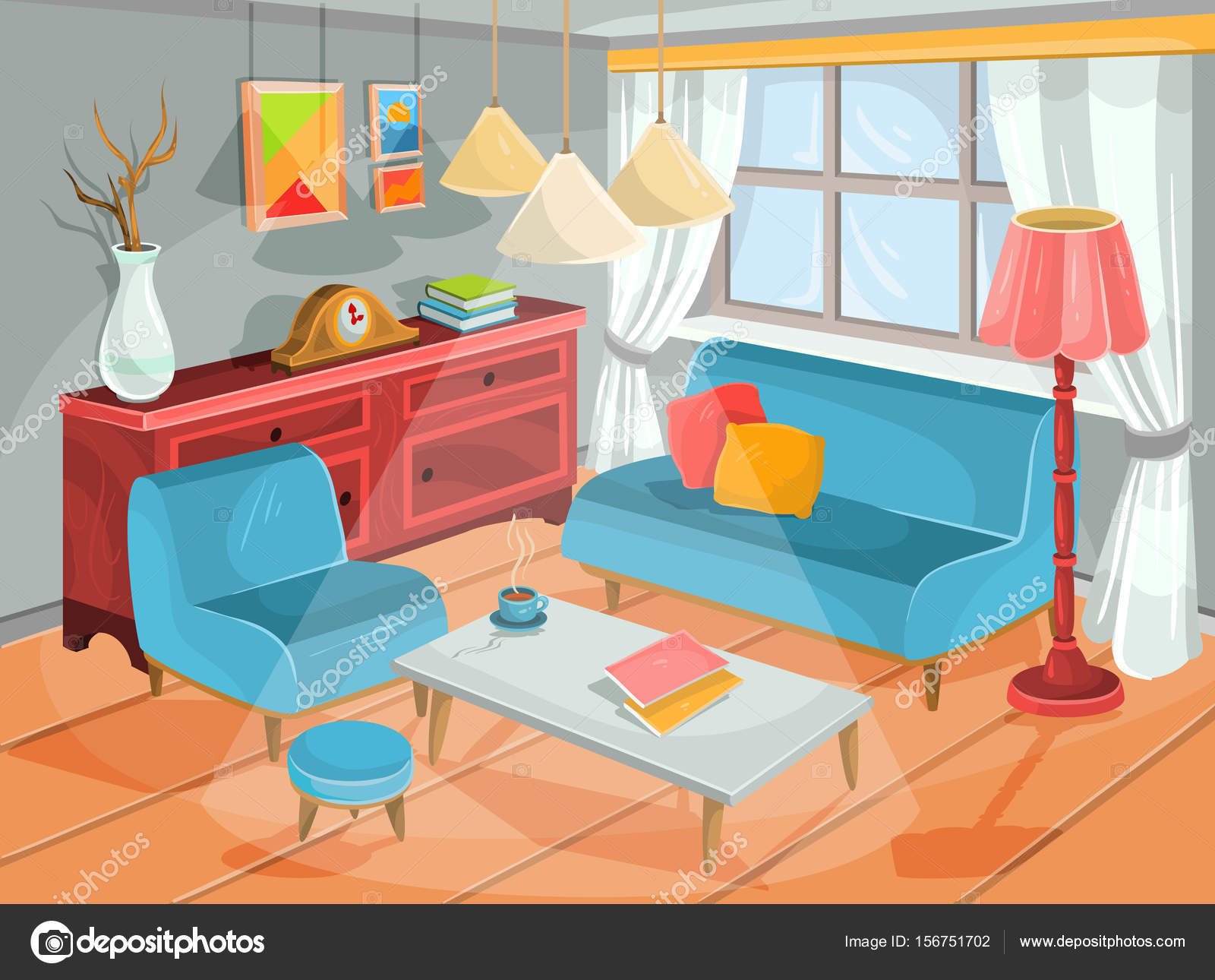Vector illustration of a cozy cartoon interior of a home room, a living room Stock Vector Image by ©vectorpocket #156751702 Vector illustration of a cozy cartoon interior of a home room, a living room Stock Vector Image by ©vectorpocket #156751702