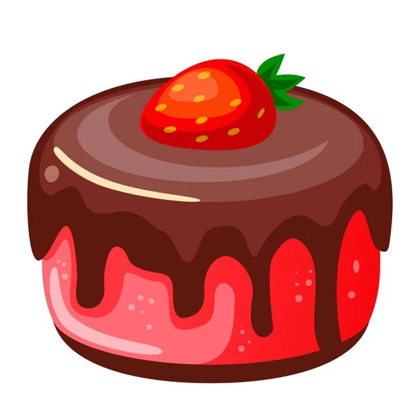 Ilustración vectorial, icono de pastel decorativo con fresas y chocolate aislado en un blanco — Vector de stock