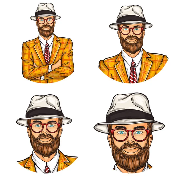 Ensemble d'illustrations vectorielles, hommes pop art avatars ronds icônes — Image vectorielle