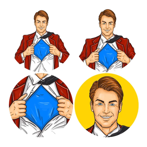 Set of vector illustration, mens pop art round avatars icons Royalty Free Stock Vectors