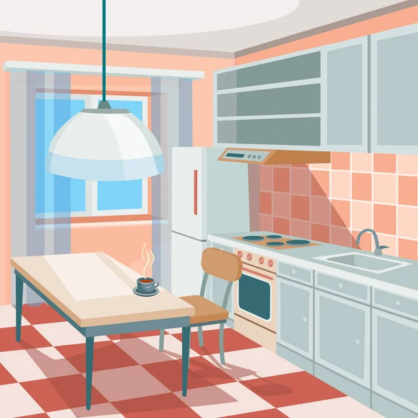 Vector cartoon illustration of a kitchen interior