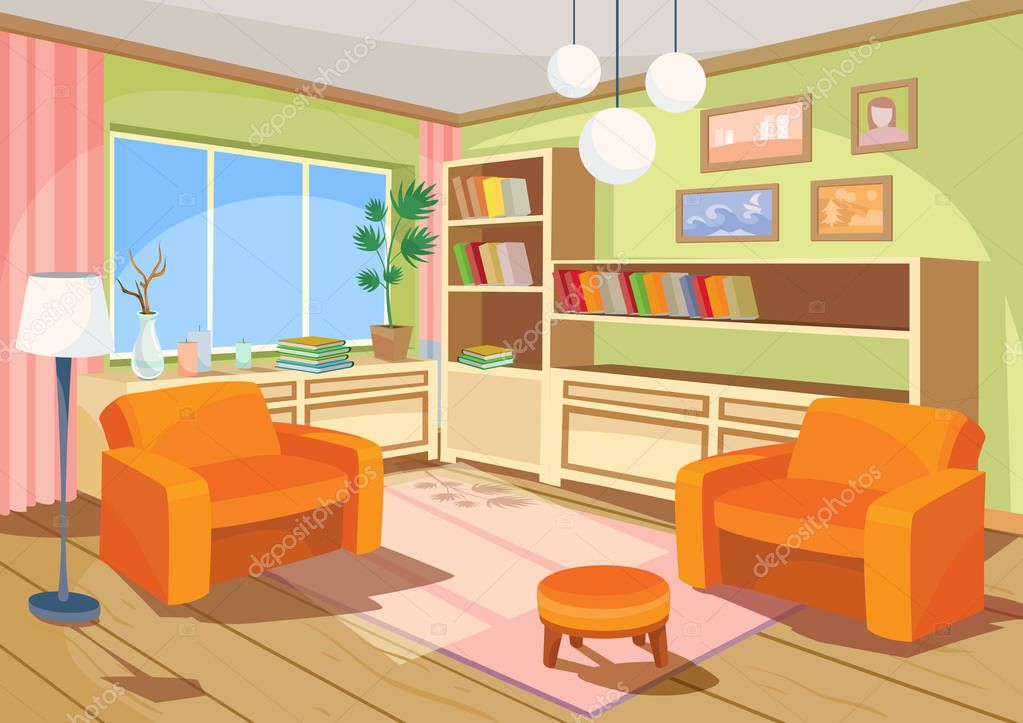 Dibujos: salas de casas animadas | Ilustración de vector de un interior de dibujos animados de ...