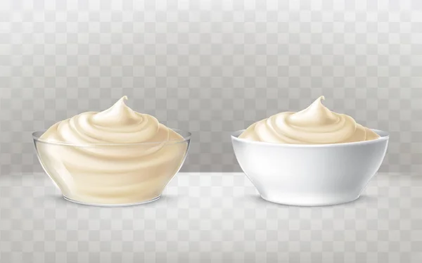 Ilustração vetorial de maionese, creme de leite, molho, creme doce, iogurte, creme cosmético — Vetor de Stock