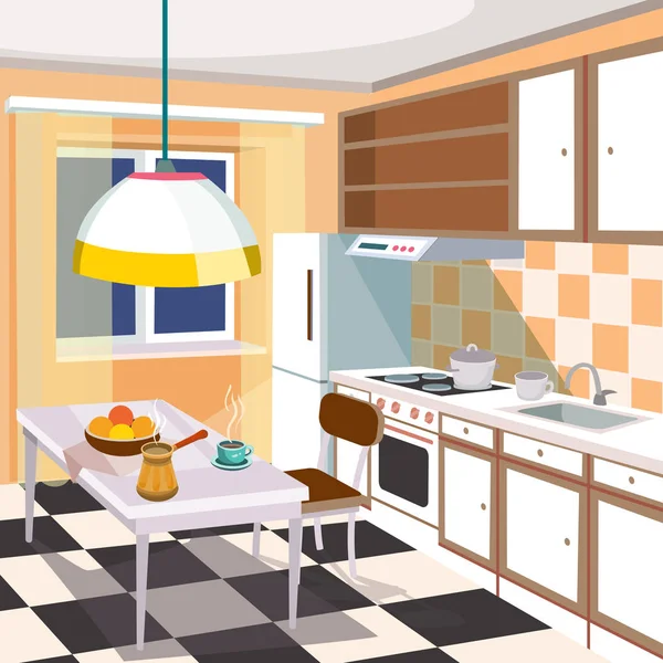 Ilustração de um interior de cozinha — Vetor de Stock
