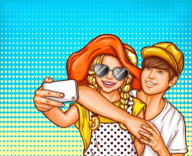 Genç kız ve erkek selfies yapma 
