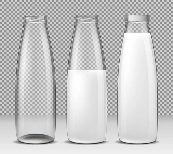 Set de botellas de vidrio para leche — Vector de stock