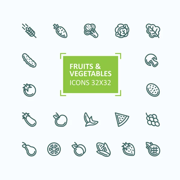 Conjunto de iconos de frutas y verduras — Vector de stock