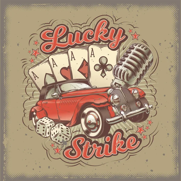 Vintage autó- és szerencsejáték-illusztráció — Stock Vector