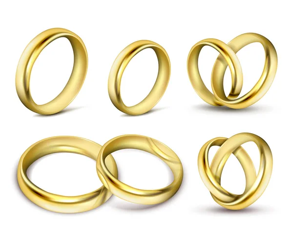 Set of realistic gold wedding rings — Stock Vector