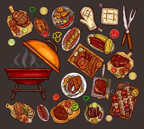 Reihe von Vektorillustrationen, Elemente für Grillen — Stockvektor