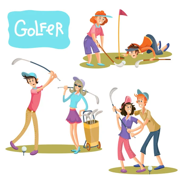 Conjunto de ilustraciones vectoriales de juegos de golf . — Archivo Imágenes Vectoriales