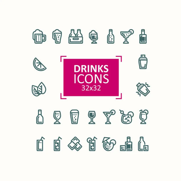 Conjunto de ilustrações vetoriais de ícones de bebidas . — Vetor de Stock