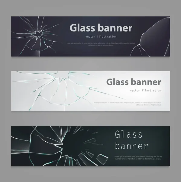Conjunto de ilustraciones vectoriales de banderas de vidrio roto, vidrio agrietado . — Vector de stock