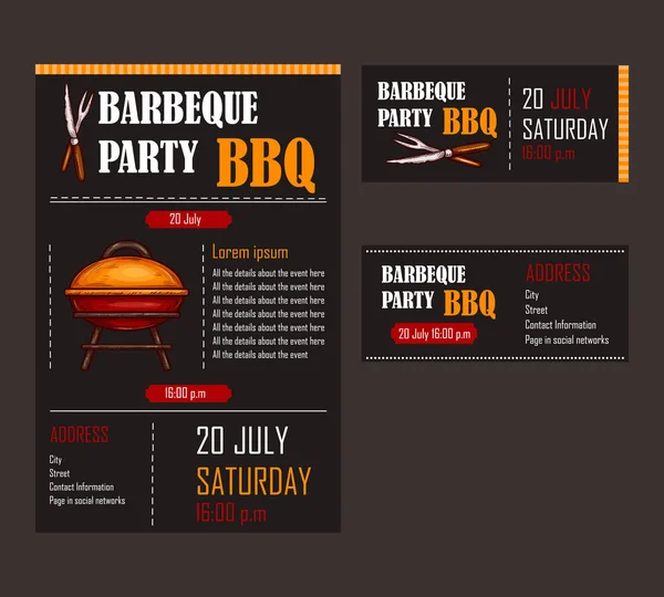 Conjunto de ilustraciones vectoriales de una plantilla de menú de barbacoa, tarjeta de invitación en una barbacoa, certificado de regalo — Vector de stock