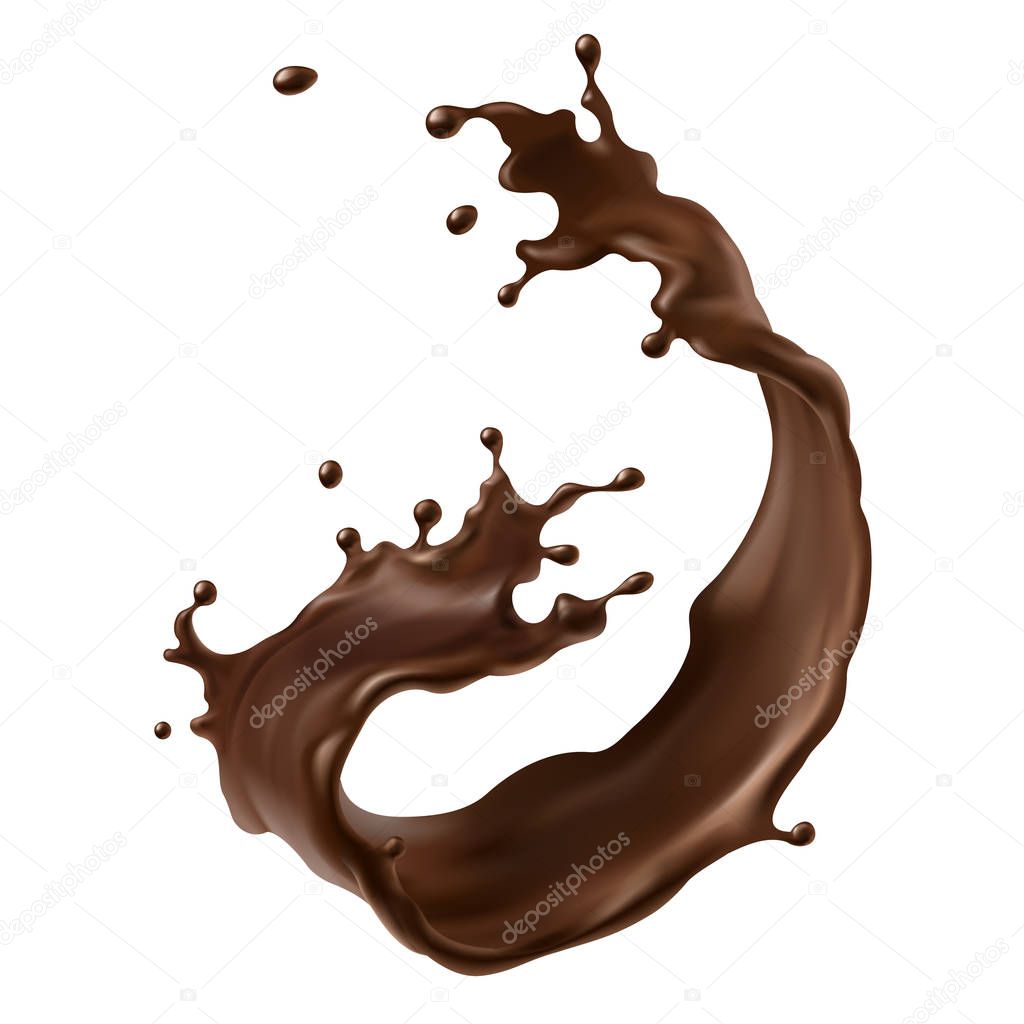 Vector illustration of a splash of brown chocolate in a realistic style.
